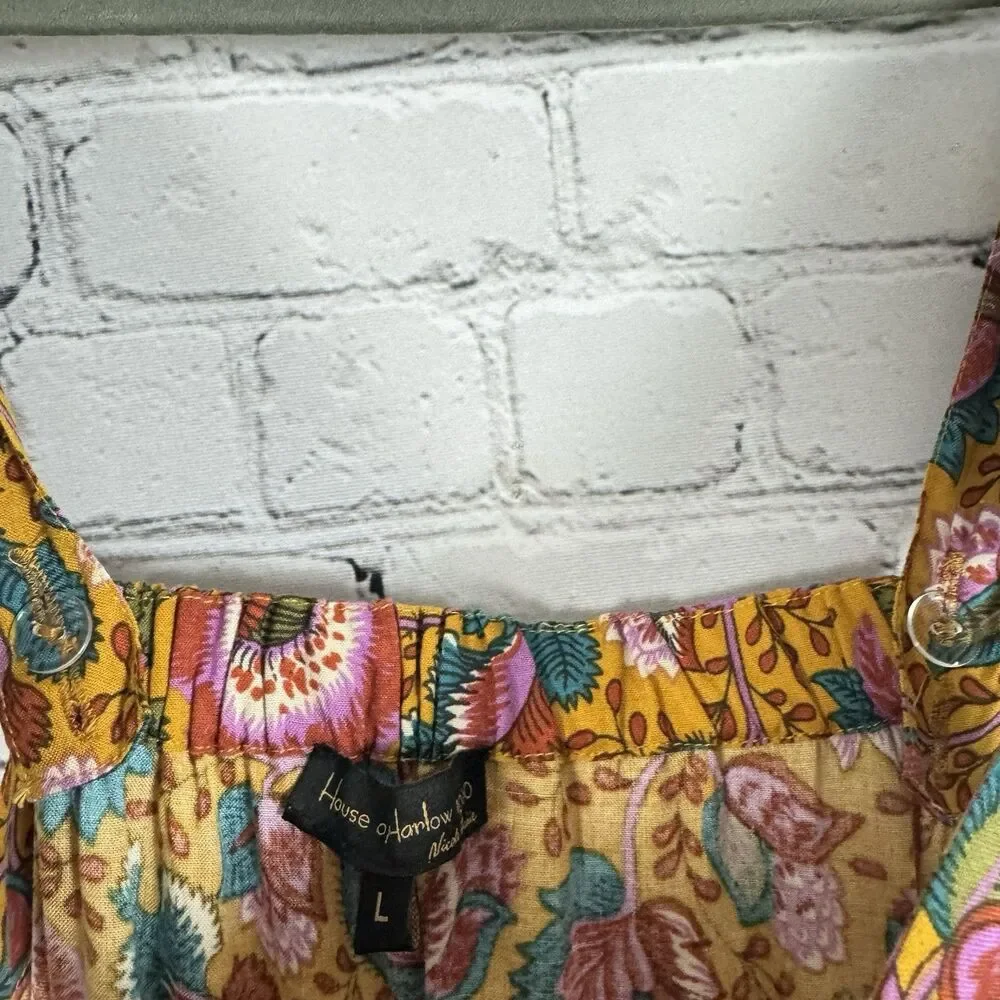 House of Harlow 1960 Flutter Sleeve Floral Midi Dress In Jackie Mustard Print L - Picture 8 of 13